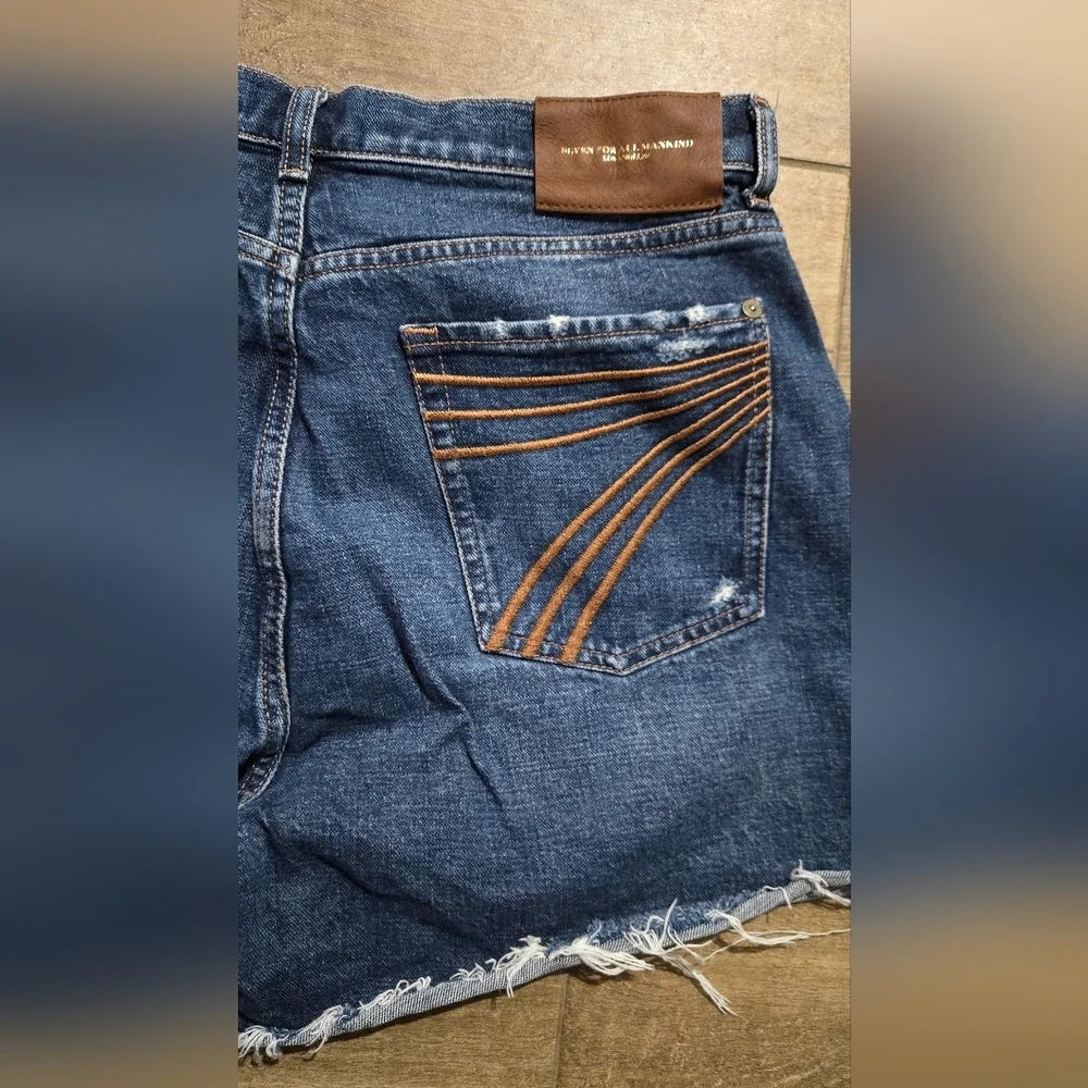 7 For All Mankind Dojo Monroe Blue Long Jean Baggy Shorts Size 30